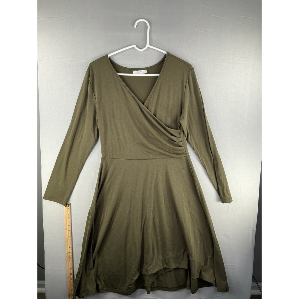 Haute Edition Olive Green Long Sleeve Wrap Dress Medium Knee Length‎
